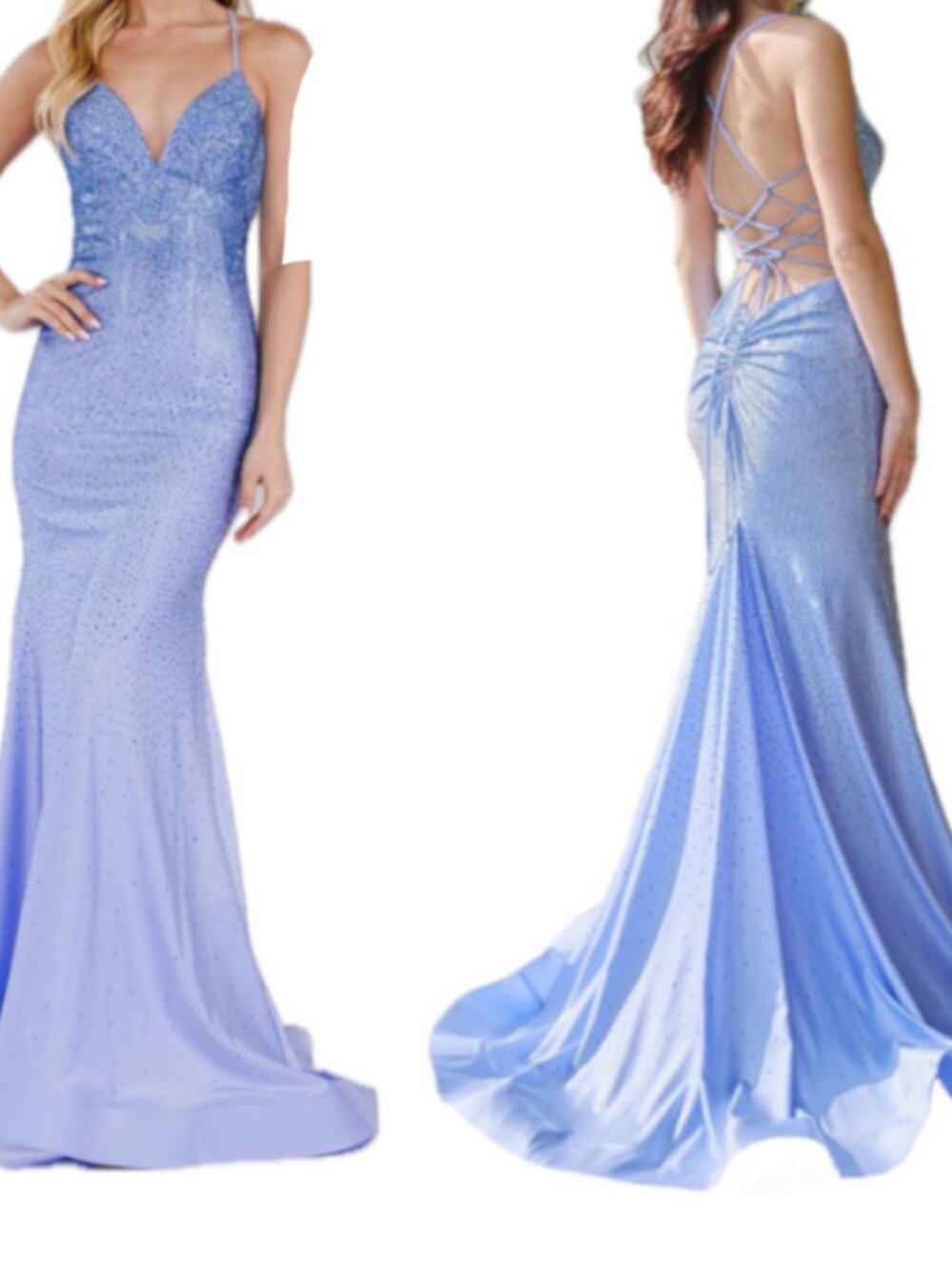 Amelia Couture Open Back Sparkly Long Beaded Prom Dress Sze 2 Blue Formal Events